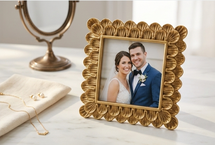 Vintage Scalloped Gold Photo Frame