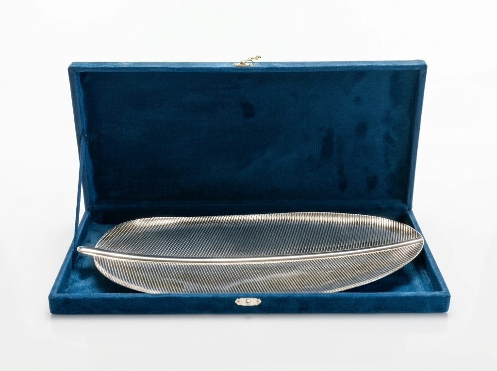 Silver Feather Tray With Velvet Box