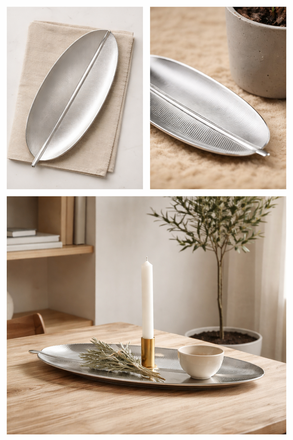 Silver Feather Tray With Velvet Box