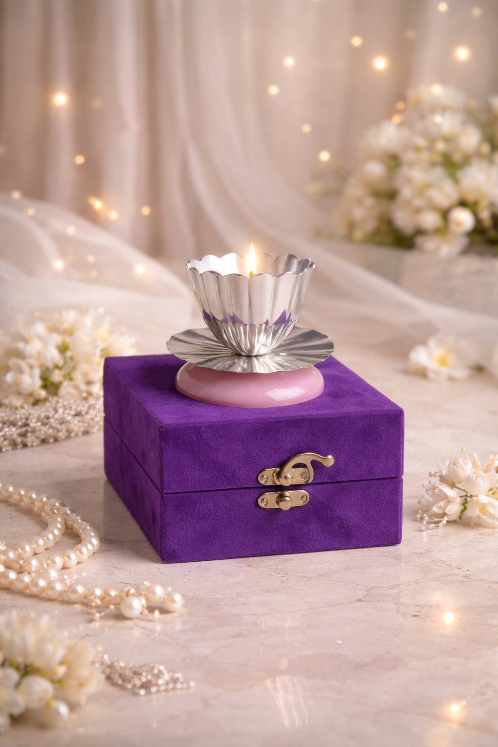Lotus Glow Diya With Velvet Box
