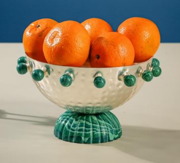 Hammered Silver-Plated Malachite Bowl