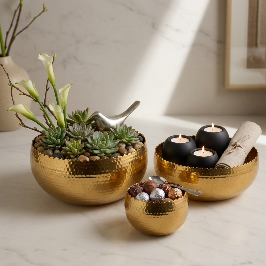 Hammered Gold Vessel Set of 3